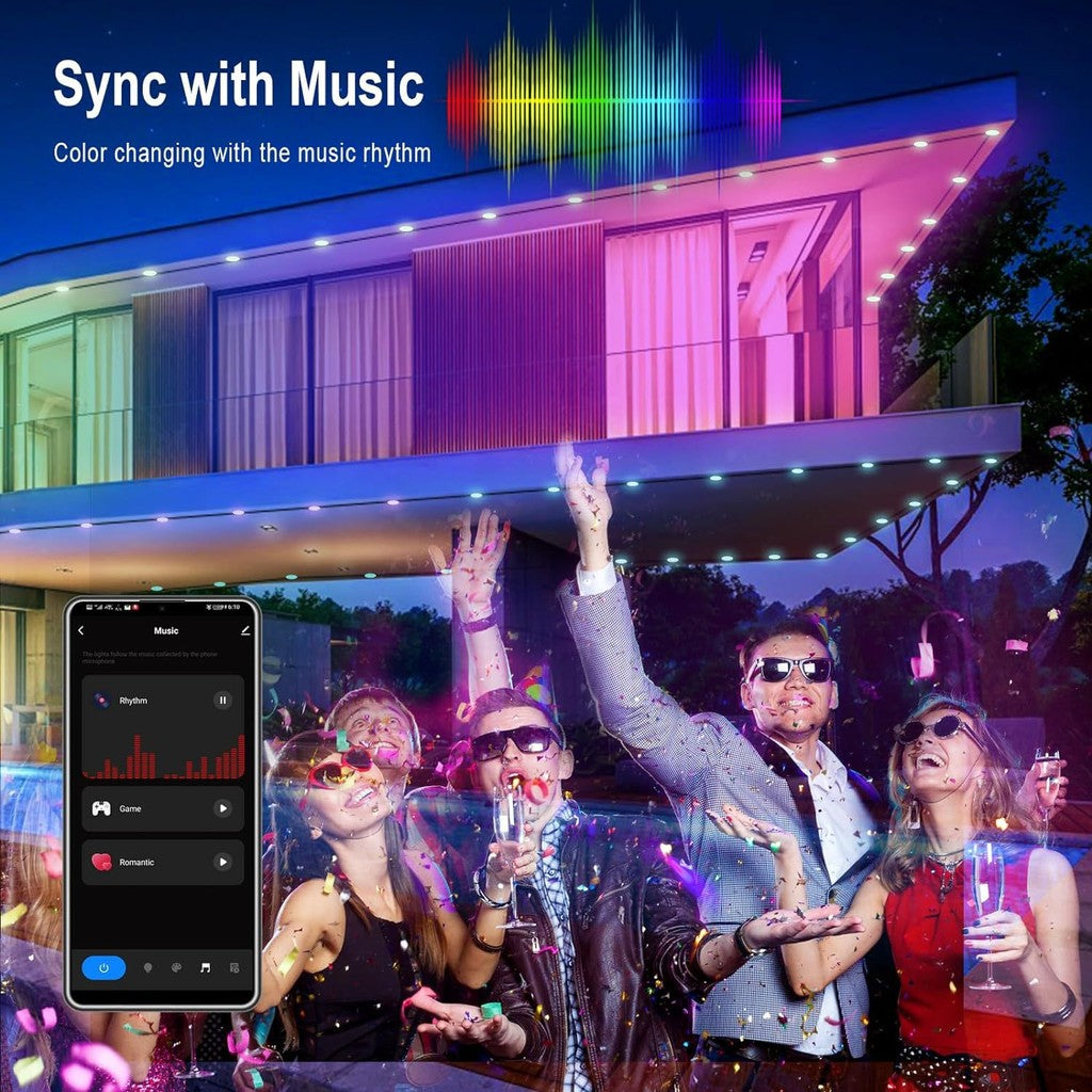 Permanent Outdoor Lights, Smart RainbowColor RGB IC Light,  Eaves Lights IP65 Waterproof for Holidays, Christmas, Daily Lighting, WiFi APP Voice Control