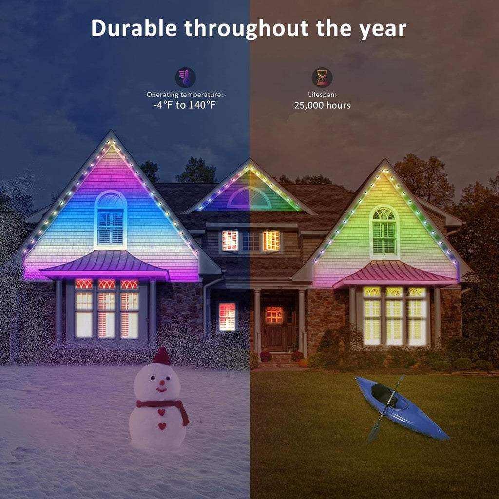 Permanent Outdoor Lights, Smart RainbowColor RGB IC Light,  Eaves Lights IP65 Waterproof for Holidays, Christmas, Daily Lighting, WiFi APP Voice Control